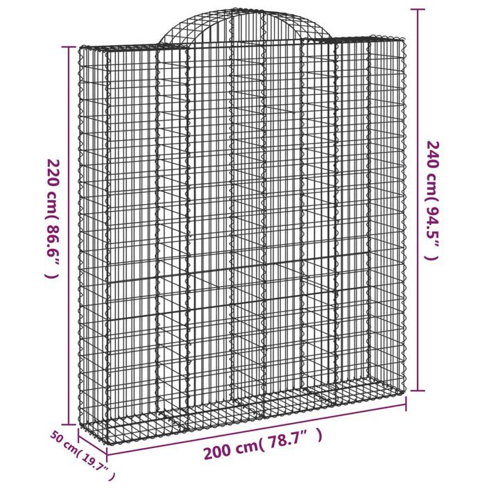 Paniers à gabions arqués 2 pcs 200x50x220/240 cm Fer galvanisé - Photo n°6