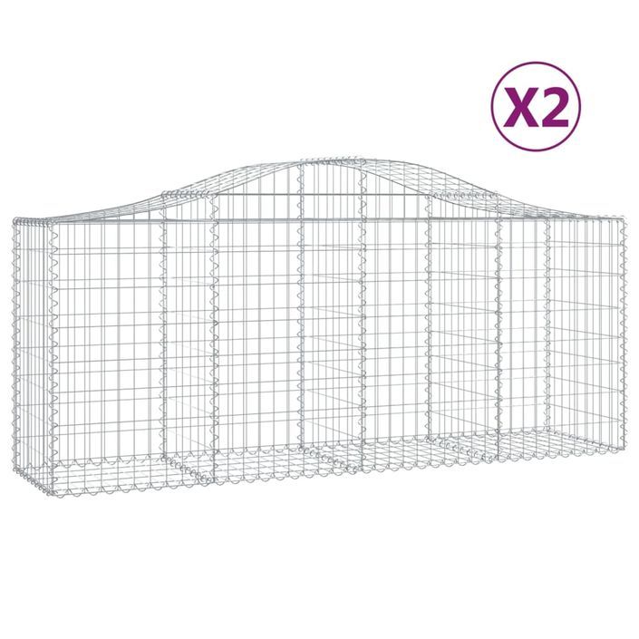 Paniers à gabions arqués 2 pcs 200x50x80/100 cm Fer galvanisé - Photo n°2