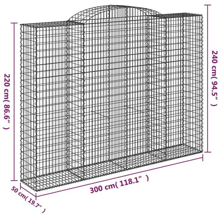 Paniers à gabions arqués 2 pcs 300x50x220/240 cm fer galvanisé - Photo n°6