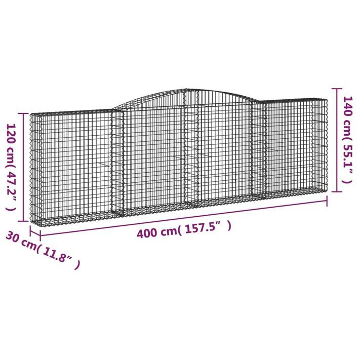 Paniers à gabions arqués 2 pcs 400x30x120/140 cm Fer galvanisé - Photo n°6