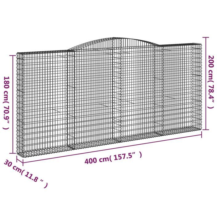 Paniers à gabions arqués 2 pcs 400x30x180/200 cm Fer galvanisé - Photo n°6