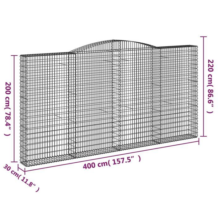 Paniers à gabions arqués 2 pcs 400x30x200/220 cm Fer galvanisé - Photo n°6