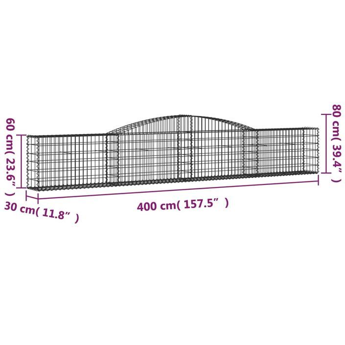 Paniers à gabions arqués 2 pcs 400x30x60/80 cm Fer galvanisé - Photo n°6