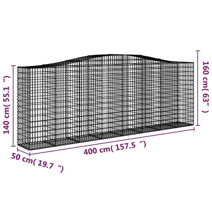 Paniers à gabions arqués 2 pcs 400x50x140/160 cm Fer galvanisé - Photo n°6