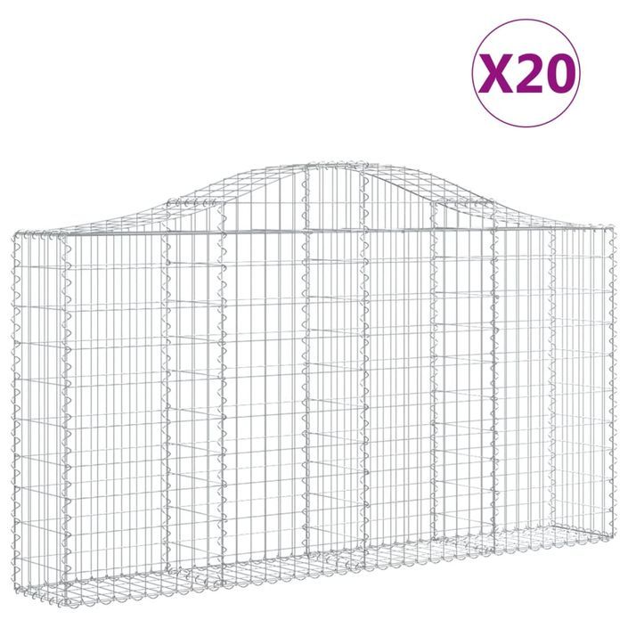 Paniers à gabions arqués 20 pcs 200x30x100/120 cm Fer galvanisé - Photo n°2