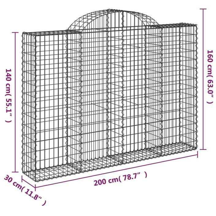 Paniers à gabions arqués 25 pcs 200x30x140/160 cm Fer galvanisé - Photo n°6