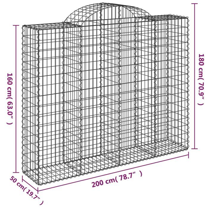 Paniers à gabions arqués 25 pcs 200x50x160/180 cm Fer galvanisé - Photo n°6