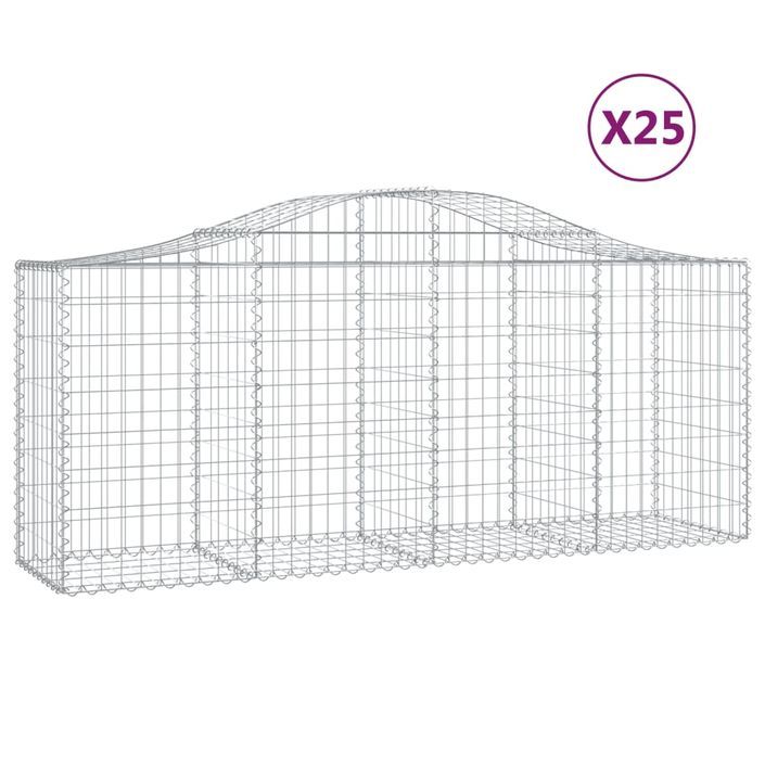 Paniers à gabions arqués 25 pcs 200x50x80/100 cm Fer galvanisé - Photo n°2