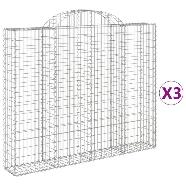 Paniers à gabions arqués 3 pcs 200x30x160/180 cm Fer galvanisé - Photo n°2