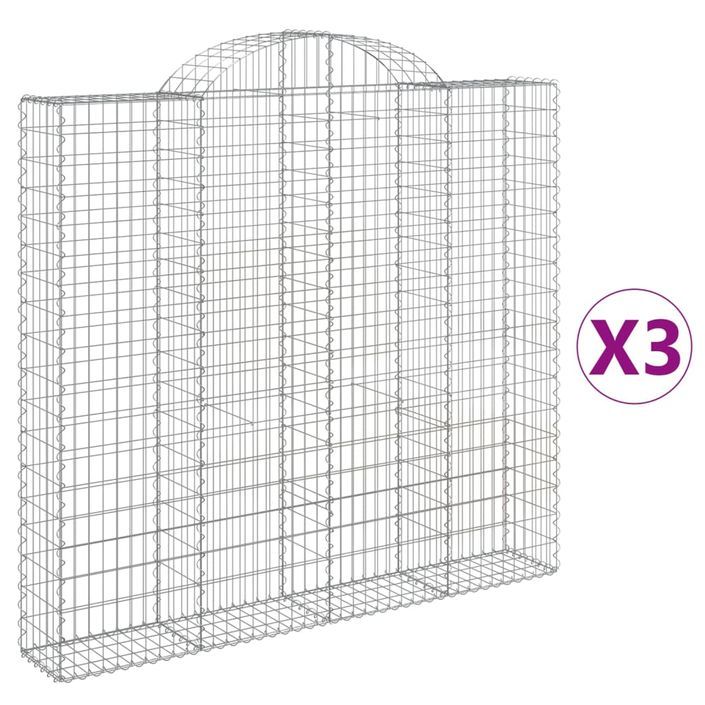 Paniers à gabions arqués 3 pcs 200x30x180/200 cm Fer galvanisé - Photo n°2