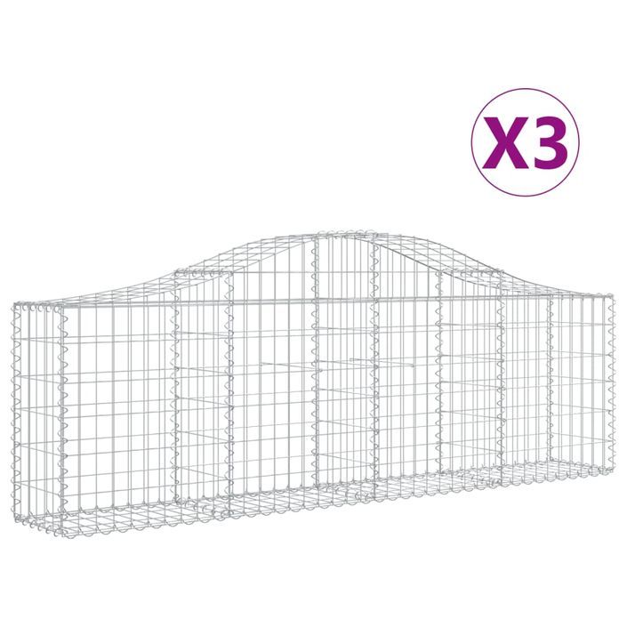 Paniers à gabions arqués 3 pcs 200x30x60/80 cm Fer galvanisé - Photo n°2