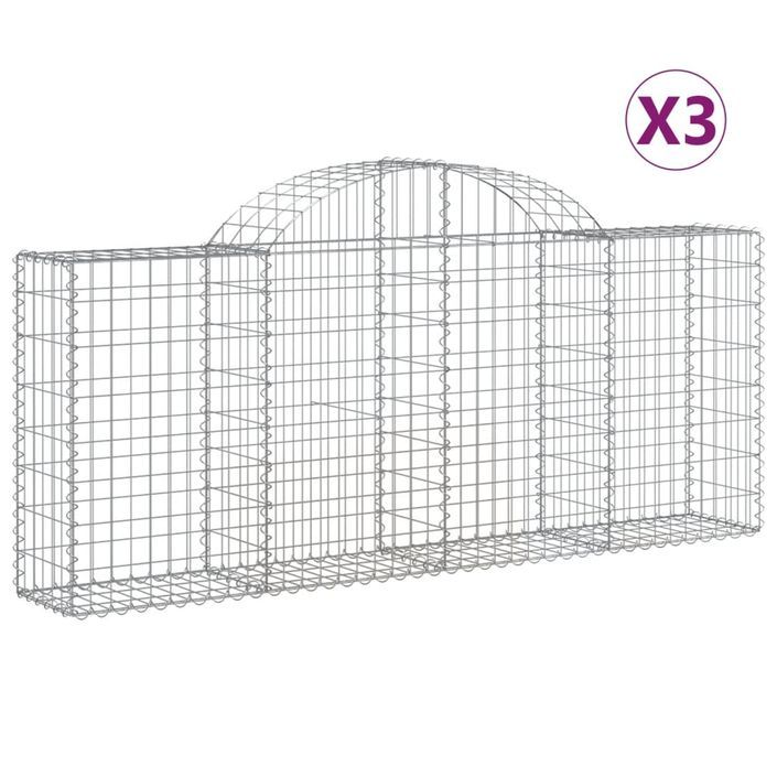 Paniers à gabions arqués 3 pcs 200x30x80/100 cm Fer galvanisé - Photo n°2