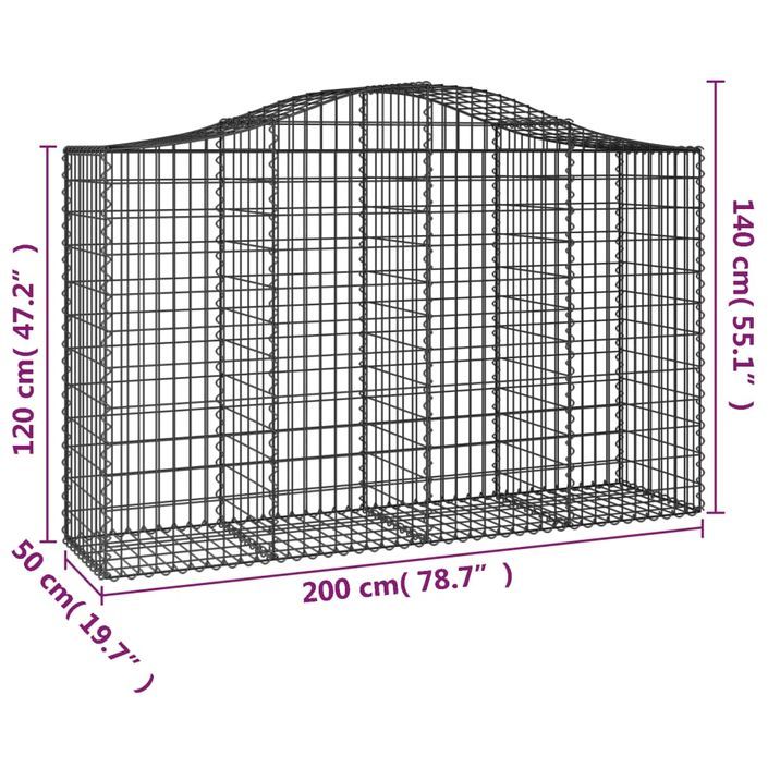 Paniers à gabions arqués 3 pcs 200x50x120/140 cm Fer galvanisé - Photo n°6