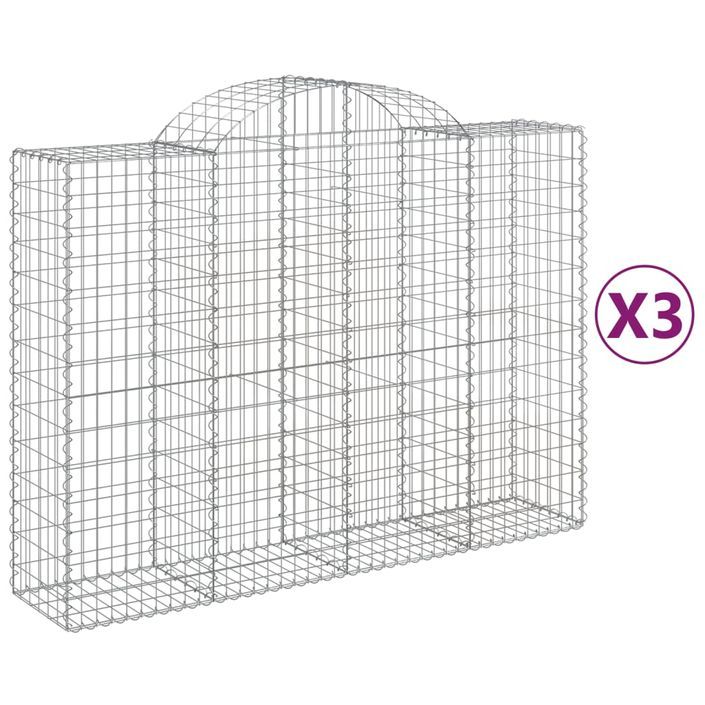 Paniers à gabions arqués 3 pcs 200x50x140/160 cm Fer galvanisé - Photo n°2