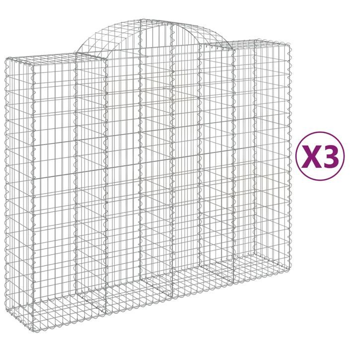 Paniers à gabions arqués 3 pcs 200x50x160/180 cm Fer galvanisé - Photo n°2