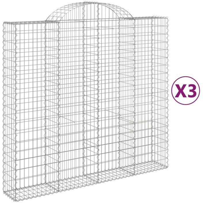 Paniers à gabions arqués 3 pcs 200x50x180/200 cm Fer galvanisé - Photo n°2