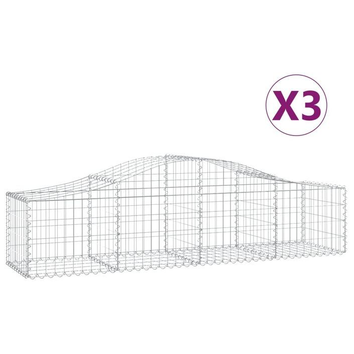 Paniers à gabions arqués 3 pcs 200x50x40/60 cm fer galvanisé - Photo n°2