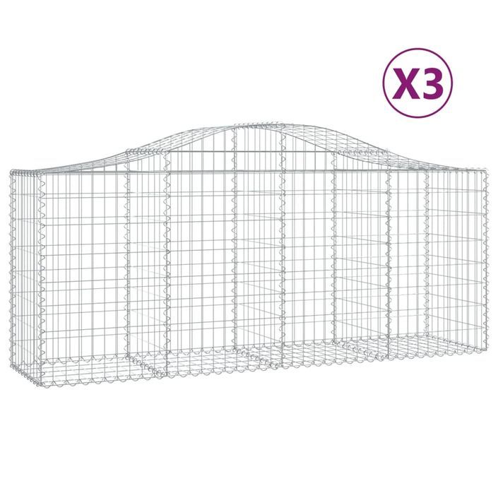 Paniers à gabions arqués 3 pcs 200x50x80/100 cm Fer galvanisé - Photo n°2