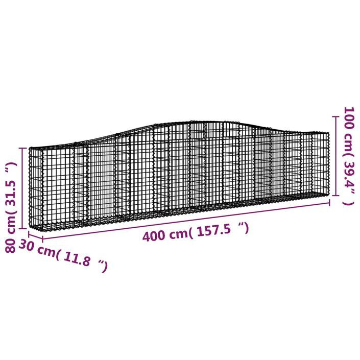 Paniers à gabions arqués 3 pcs 400x30x80/100 cm Fer galvanisé - Photo n°6