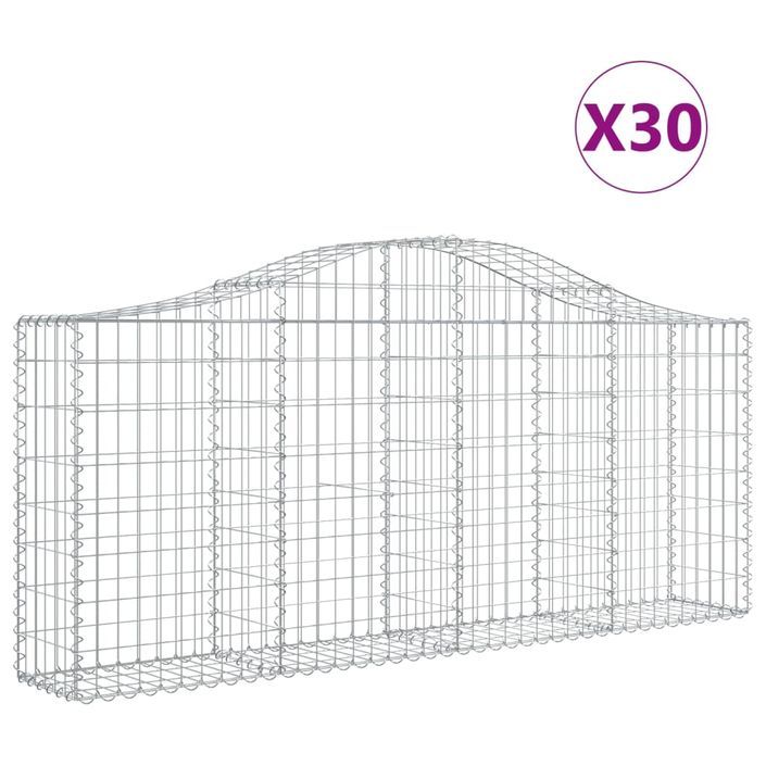 Paniers à gabions arqués 30 pcs 200x30x80/100 cm Fer galvanisé - Photo n°2