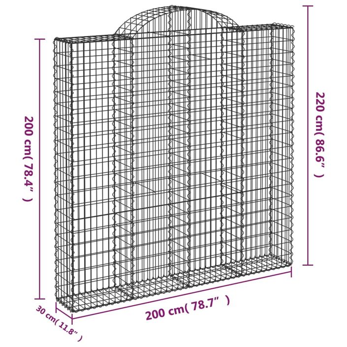 Paniers à gabions arqués 4 pcs 200x30x200/220 cm fer galvanisé - Photo n°6