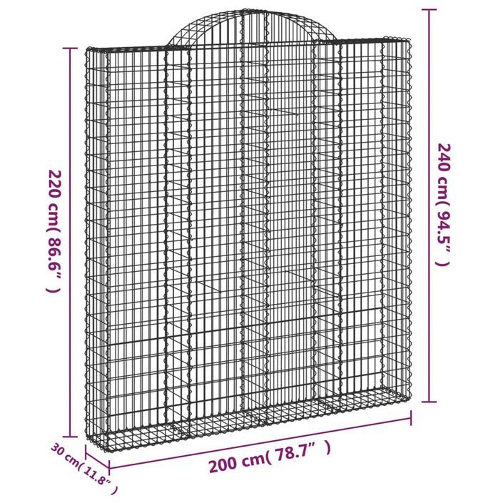 Paniers à gabions arqués 4 pcs 200x30x220/240 cm fer galvanisé - Photo n°6