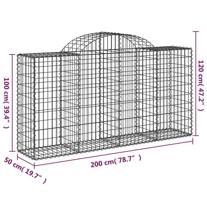 Paniers à gabions arqués 4 pcs 200x50x100/120 cm fer galvanisé - Photo n°6