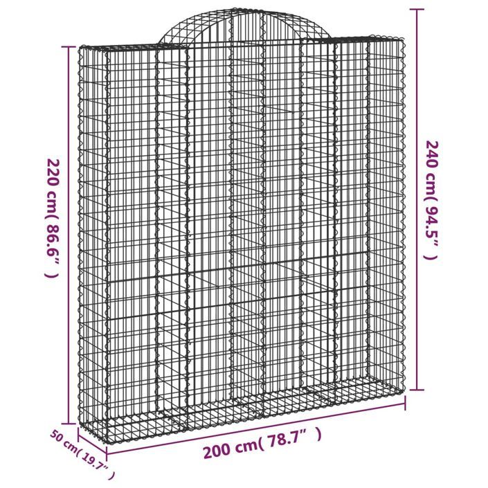 Paniers à gabions arqués 4 pcs 200x50x220/240 cm Fer galvanisé - Photo n°6