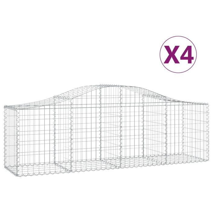 Paniers à gabions arqués 4 pcs 200x50x60/80 cm Fer galvanisé - Photo n°2