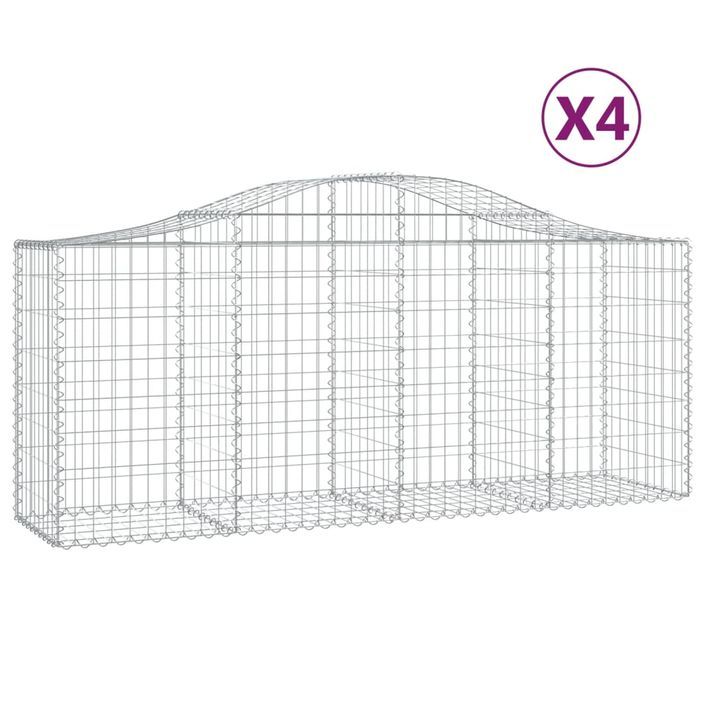 Paniers à gabions arqués 4 pcs 200x50x80/100 cm Fer galvanisé - Photo n°2