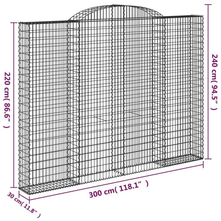 Paniers à gabions arqués 4 pcs 300x30x220/240 cm fer galvanisé - Photo n°6