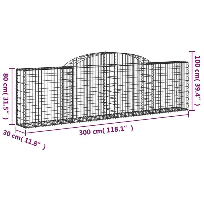 Paniers à gabions arqués 4 pcs 300x30x80/100 cm fer galvanisé - Photo n°6