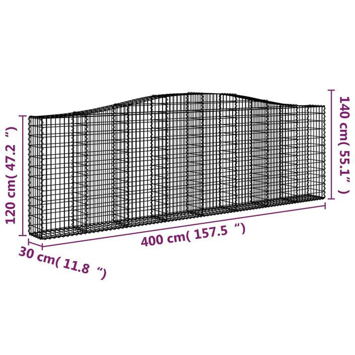 Paniers à gabions arqués 4 pcs 400x30x120/140 cm Fer galvanisé - Photo n°6