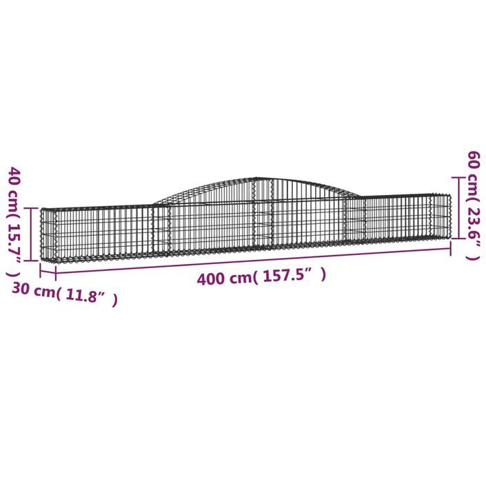 Paniers à gabions arqués 4 pcs 400x30x40/60 cm Fer galvanisé - Photo n°6