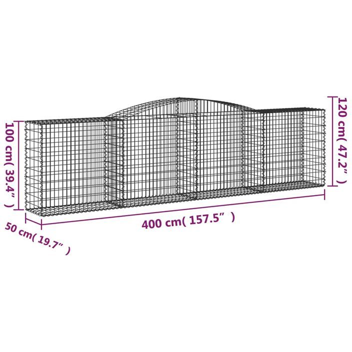 Paniers à gabions arqués 4 pcs 400x50x100/120 cm Fer galvanisé - Photo n°6