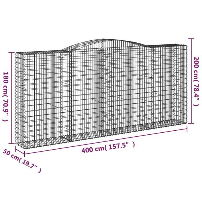 Paniers à gabions arqués 4 pcs 400x50x180/200 cm Fer galvanisé - Photo n°6