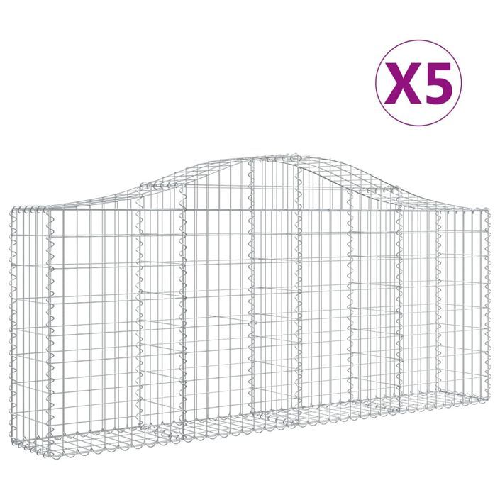 Paniers à gabions arqués 5 pcs 200x30x80/100 cm Fer galvanisé - Photo n°2