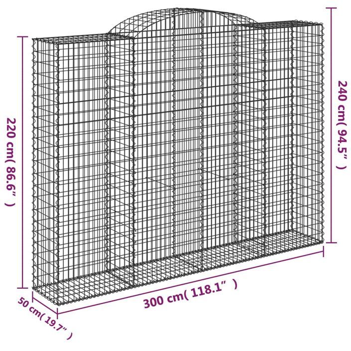 Paniers à gabions arqués 5 pcs 300x50x220/240 cm fer galvanisé - Photo n°6