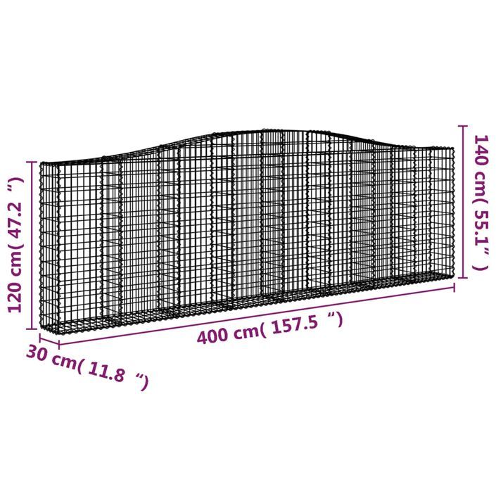 Paniers à gabions arqués 5 pcs 400x30x120/140 cm Fer galvanisé - Photo n°6