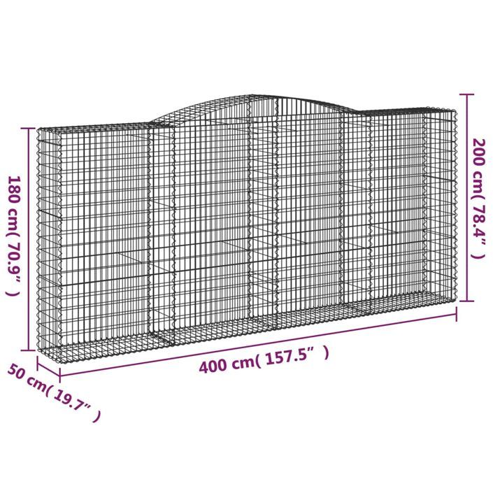 Paniers à gabions arqués 5 pcs 400x50x180/200 cm Fer galvanisé - Photo n°6