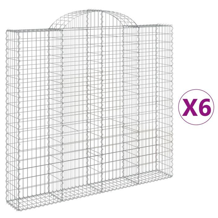 Paniers à gabions arqués 6 pcs 200x30x180/200 cm Fer galvanisé - Photo n°2