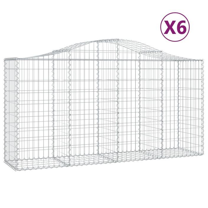 Paniers à gabions arqués 6 pcs 200x50x100/120 cm fer galvanisé - Photo n°2