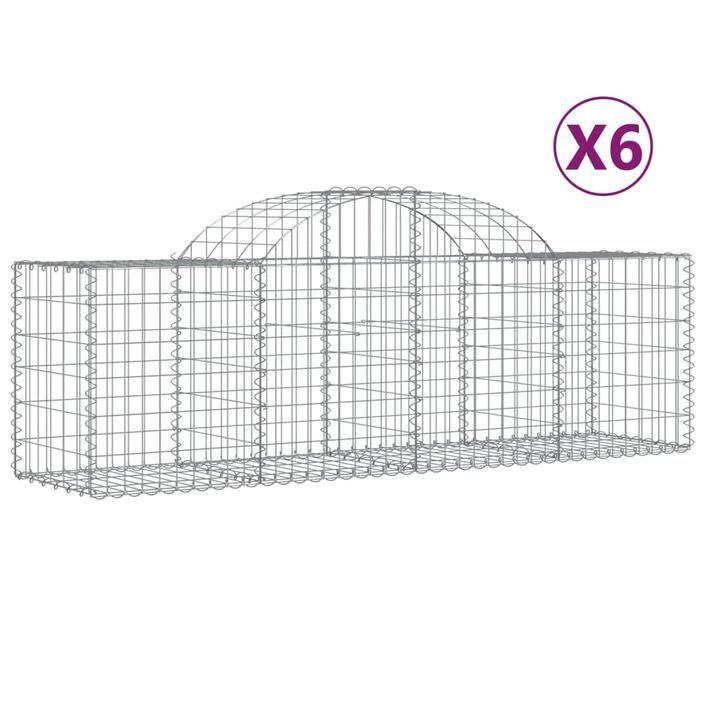 Paniers à gabions arqués 6 pcs 200x50x60/80 cm Fer galvanisé - Photo n°2