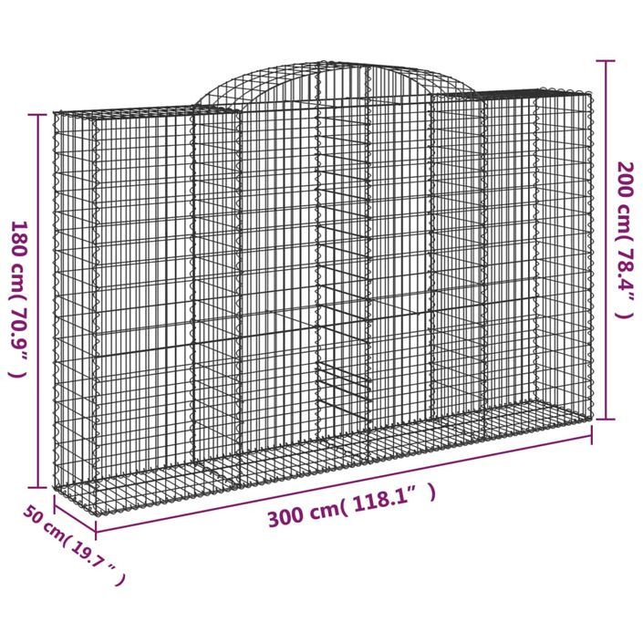 Paniers à gabions arqués 6 pcs 300x50x180/200 cm fer galvanisé - Photo n°6