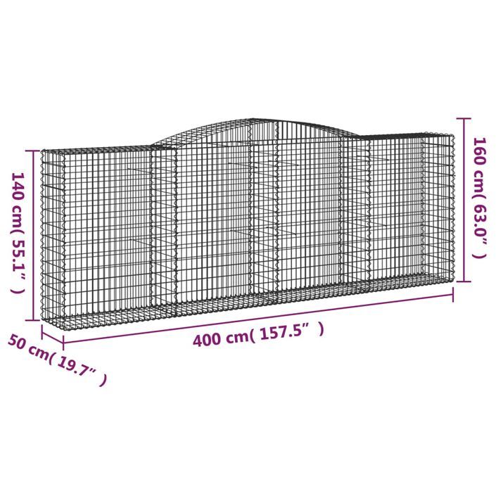 Paniers à gabions arqués 6 pcs 400x50x140/160 cm Fer galvanisé - Photo n°6