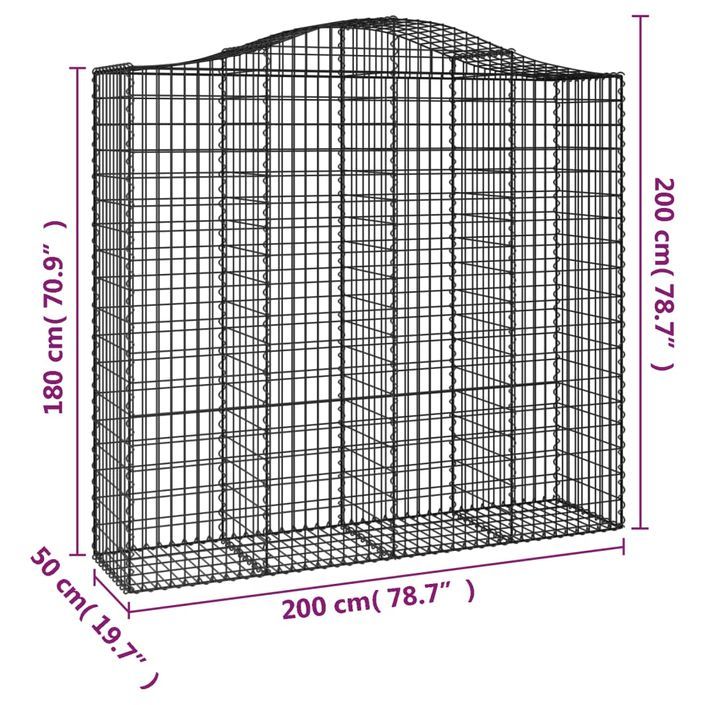 Paniers à gabions arqués 7 pcs 200x50x180/200 cm Fer galvanisé - Photo n°6