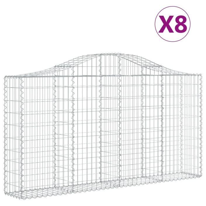 Paniers à gabions arqués 8 pcs 200x30x100/120 cm Fer galvanisé - Photo n°2