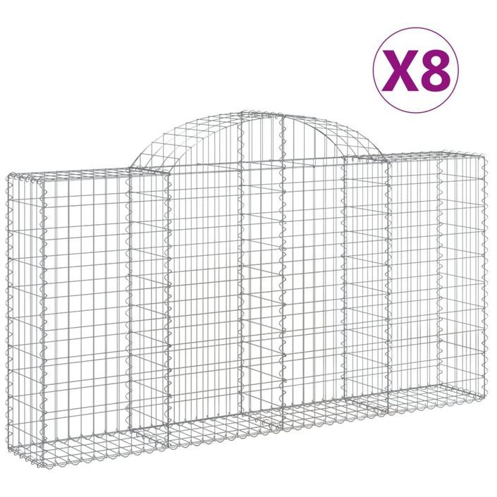 Paniers à gabions arqués 8 pcs 200x30x100/120 cm Fer galvanisé - Photo n°2