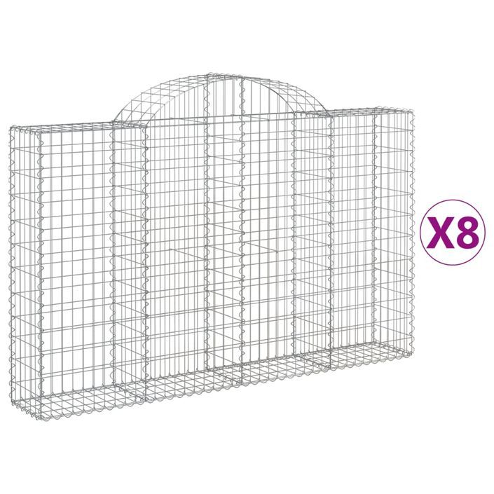 Paniers à gabions arqués 8 pcs 200x30x120/140 cm Fer galvanisé - Photo n°2