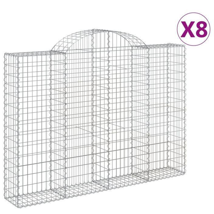 Paniers à gabions arqués 8 pcs 200x30x140/160 cm Fer galvanisé - Photo n°2